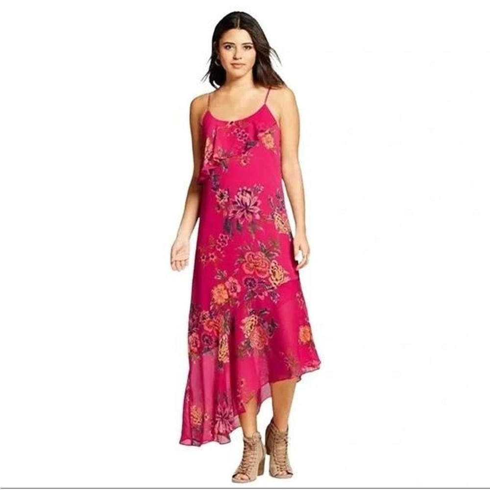 Xhilaration Gypsy rose Pink floral flowy Spaghetti Strap High Low Sundress